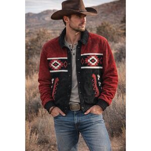 Vintage Southwestern Suede Leather Bomber Jacket Western Aztec Mens Sz M Women L